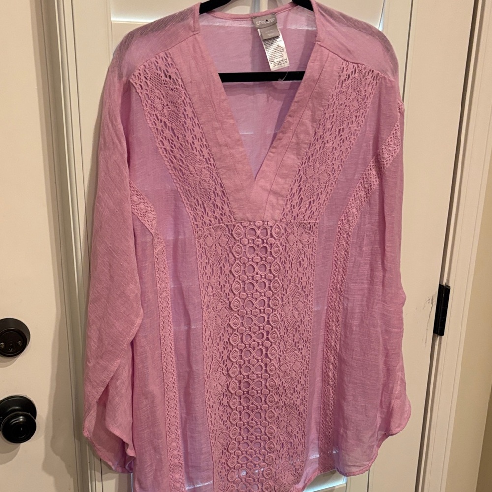 NWOT Chico's Lavender Crochet V-Neck Tunic